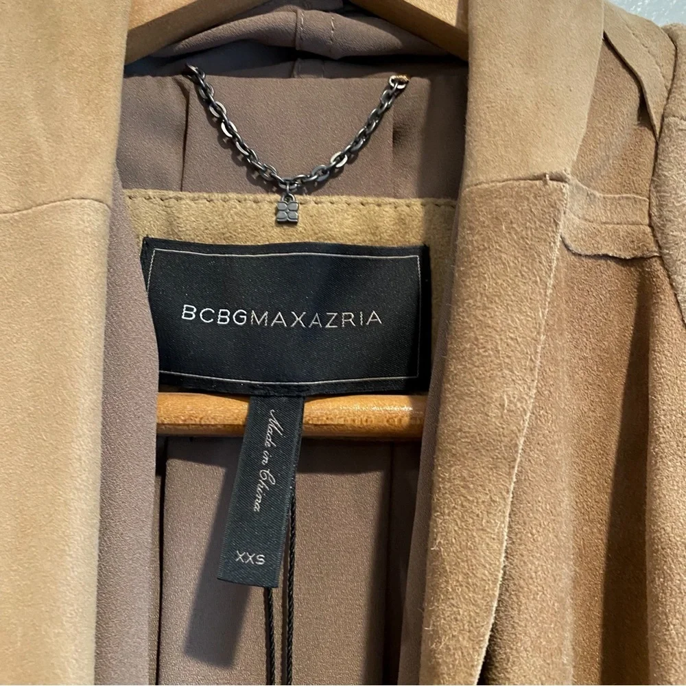 $648‼️BCBGMaxAzria Suede Camel Draped Blazer Coat Jacket Minimalist Quite Luxury - Picture 10 of 12